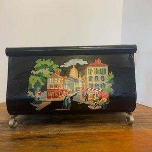 Vintage Toleware Magazine Rack Metal Tole Painting Pennsylvania Dutch